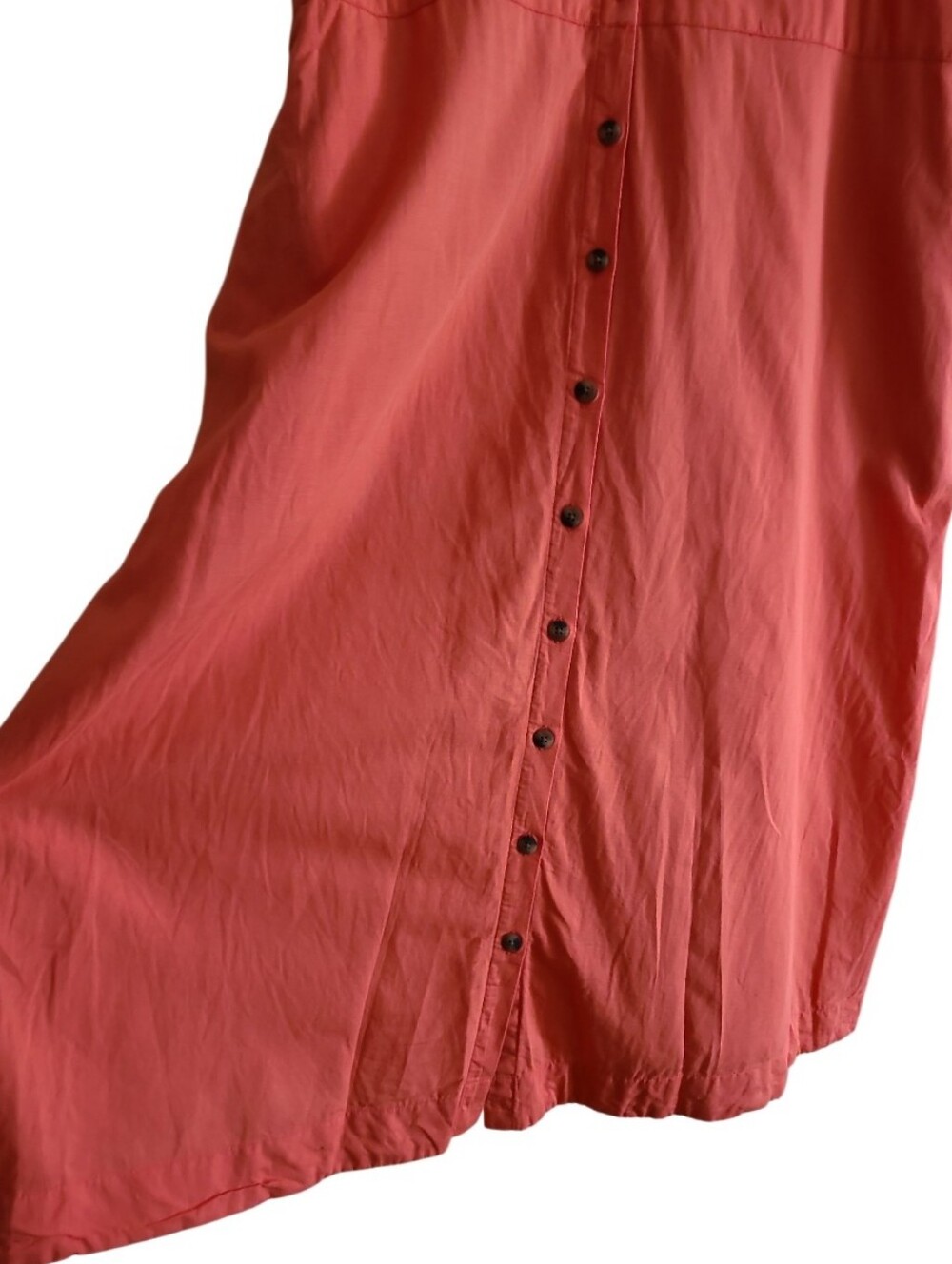 Pact Organic Cotton Linen Canopy Button Front Dress Coral Orange - Picture 9 of 17